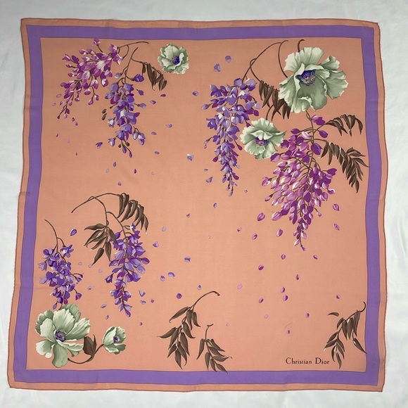 Dior Accessories - Christian Dior silk scarf - floral design vintage - authenticity certificate